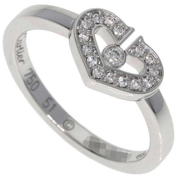 CARTIER C Heart Diamond 51 Ring K18WG Ladies White Gold - Picture 1 of 8